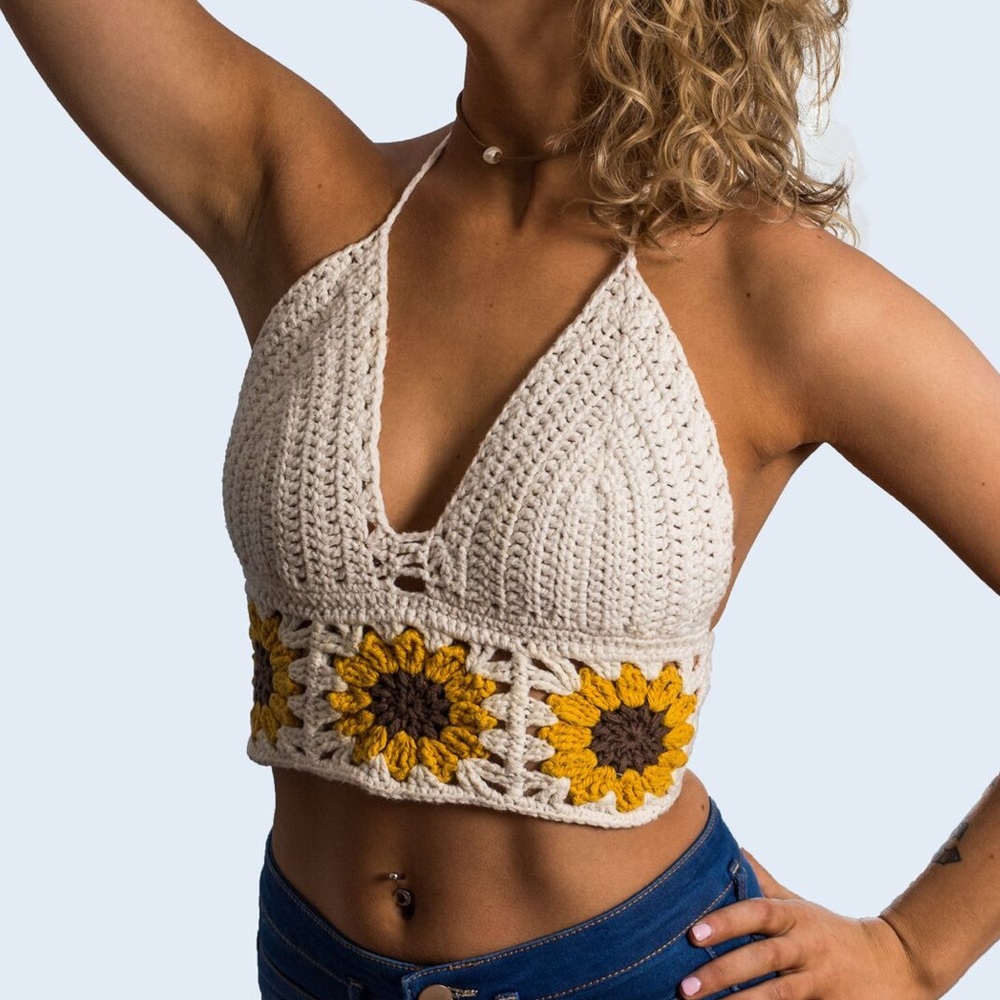 Handmade Crochet Sunflower Top
